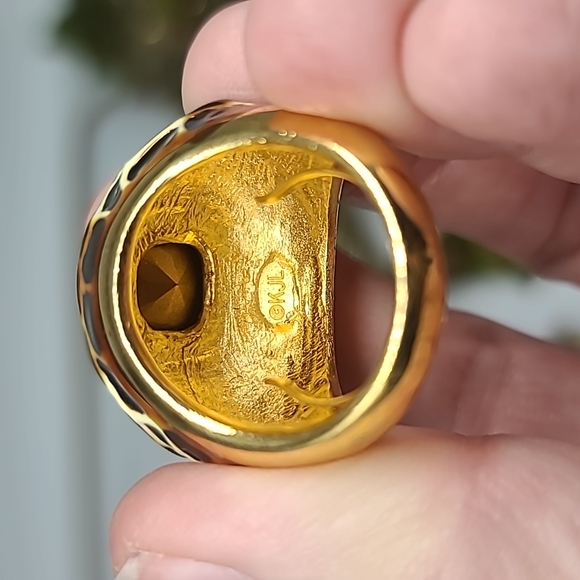 KJL Kenneth Jay Lane Vintage Enamel & Swarovski Crystal Leopard Cocktail ring 💍 - Picture 8 of 13